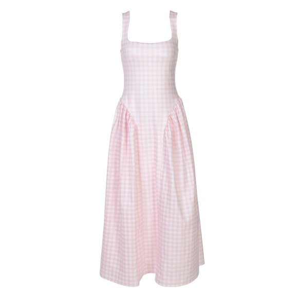 ✨ NEW Pink Gingham Print Full Skirt Midi Dress - Picture 11 of 15
